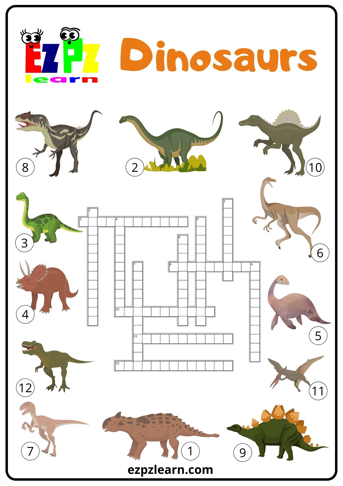 Dinosaurs Crosssword Worksheet